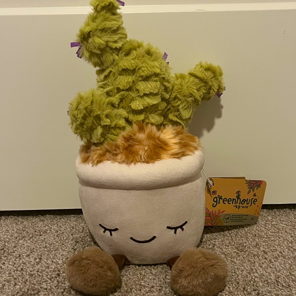 🌱 Greenhouse Russ Colin Green Cactus 🌵 Plush Potted Plant Flocked Pot 12” BNWT